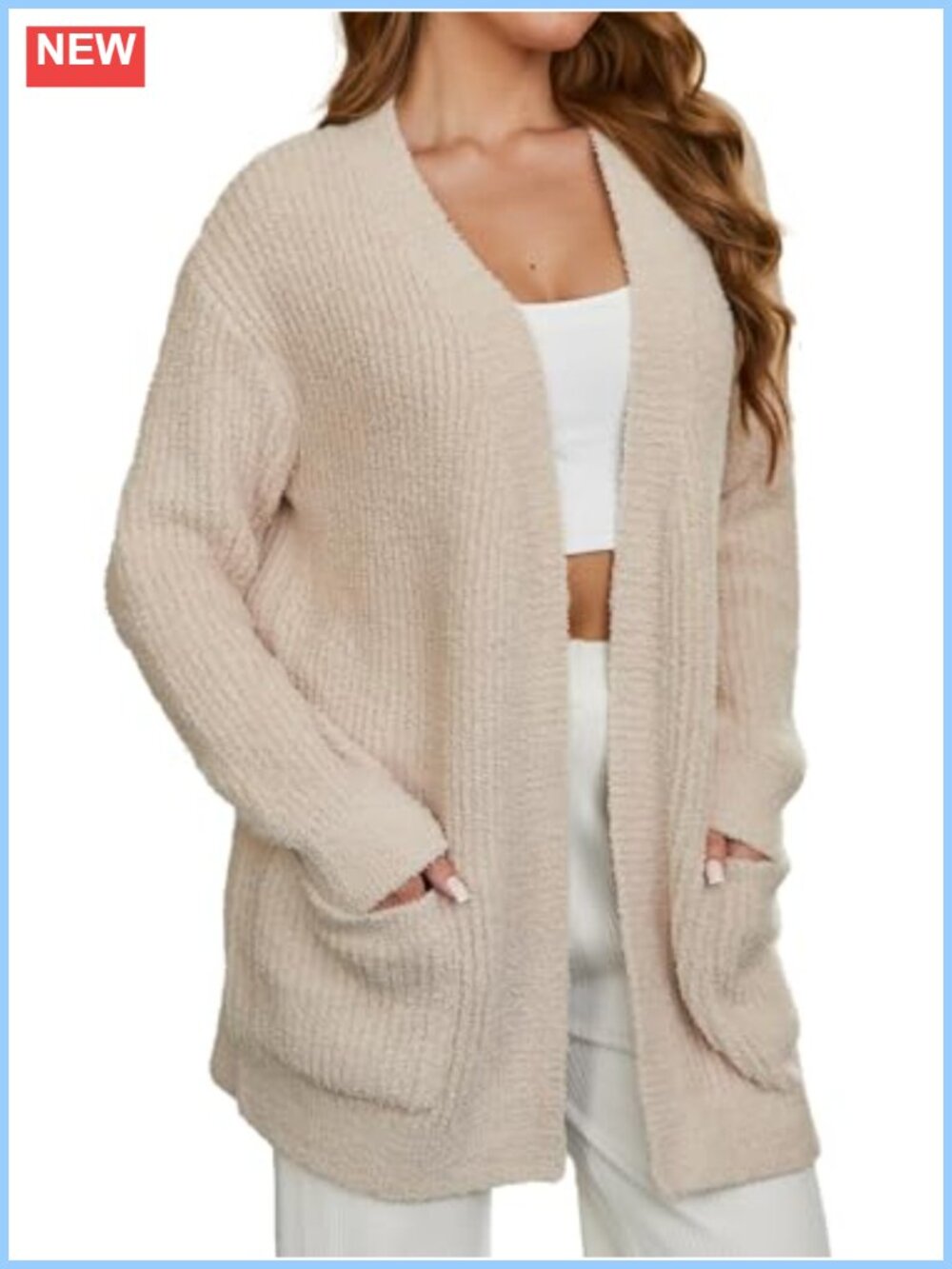 Women's Open Front Cardigan Sweater with Pockets Soft Knit Long Sleeve